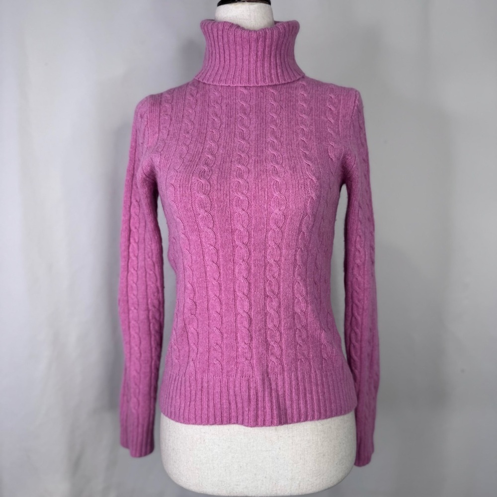 J. Crew Rose Pink Cable Knit Turtleneck Sweater Cashmere blend